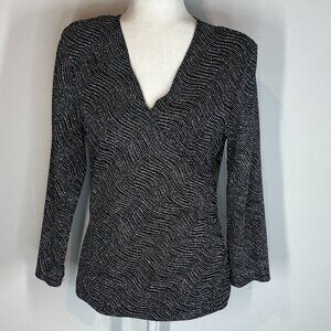 MSK Black and Silver 3/4 Sleeve Dressy Evening Blouse size Large
